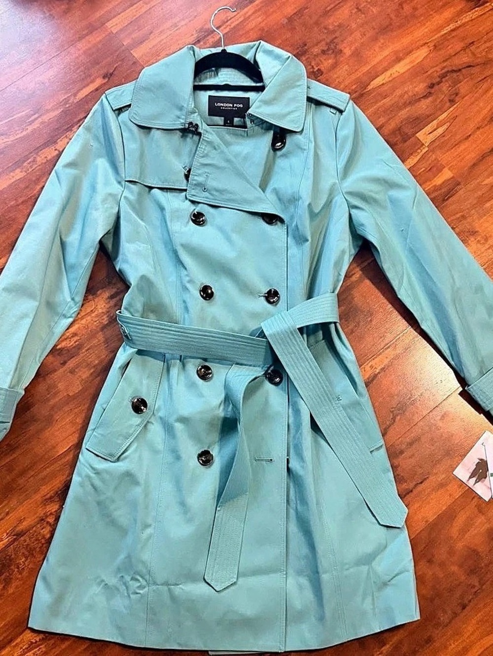London Fog Double Breasted Trench Coat with Removable Hood Hooded Trench Coat